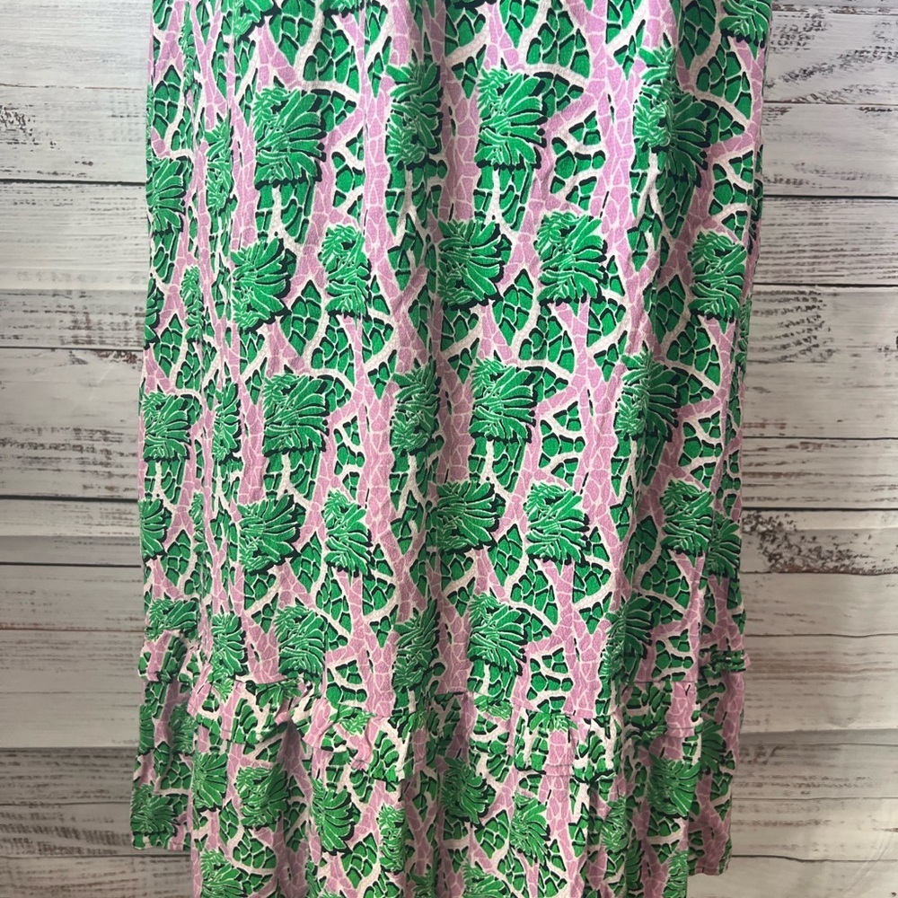 MELLODAY - WOMEN’S SLEEVELESS MAXI DRESS GREEN AND PINK SIZE L TROPICAL - Picture 3 of 10